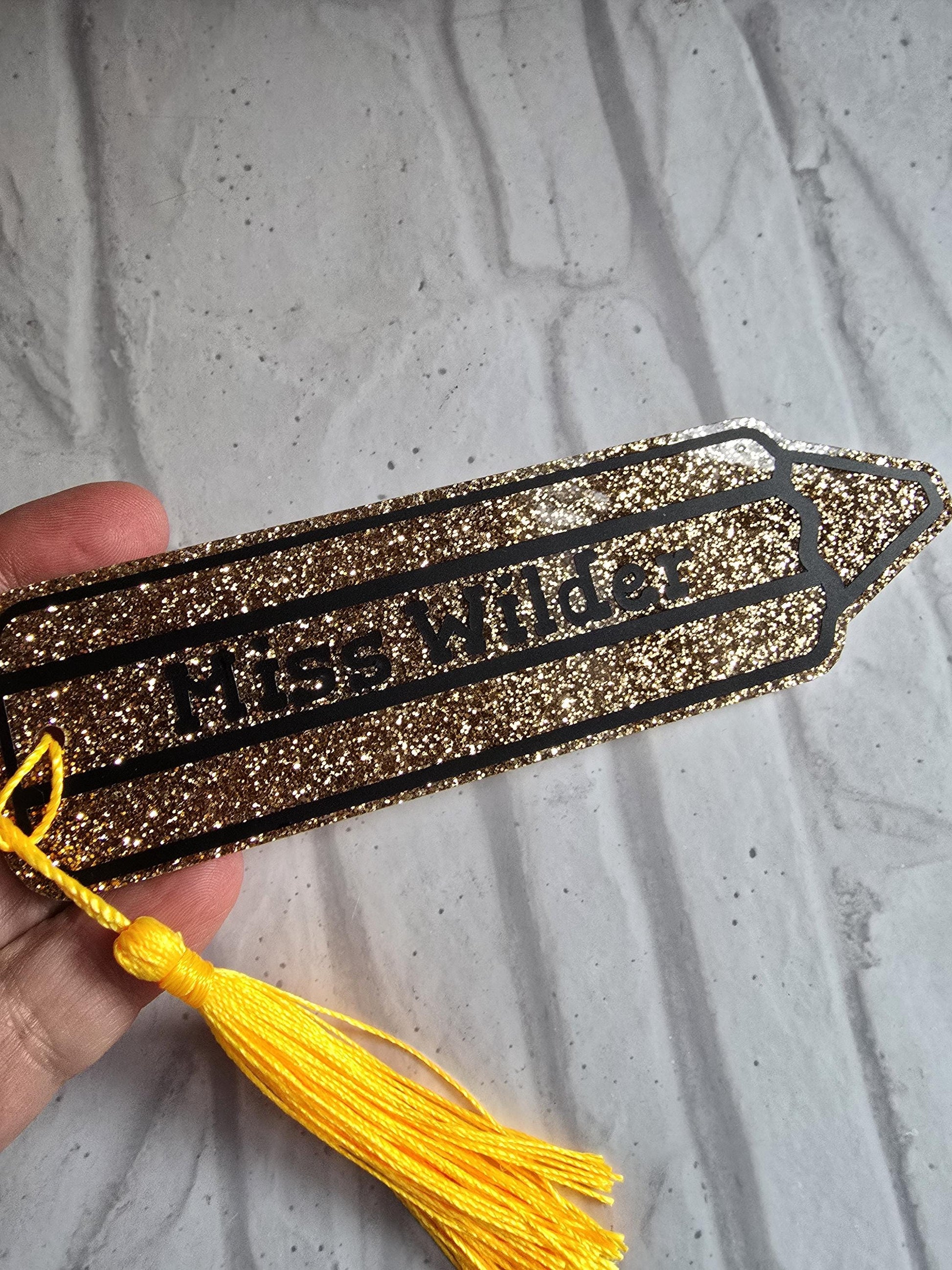Glitter teacher pencil bookmark