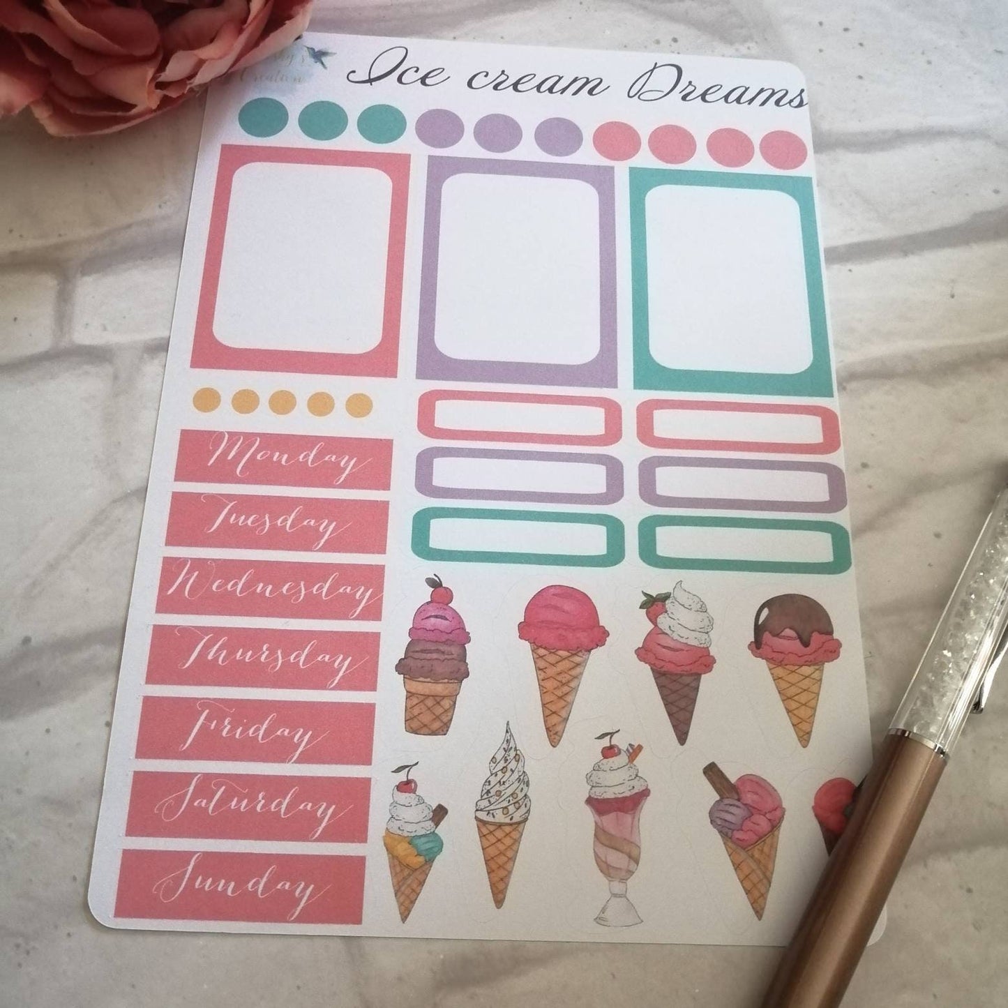 Ice Cream Stickers | Planning Weekly Kit | Daily Diary Planner Set
