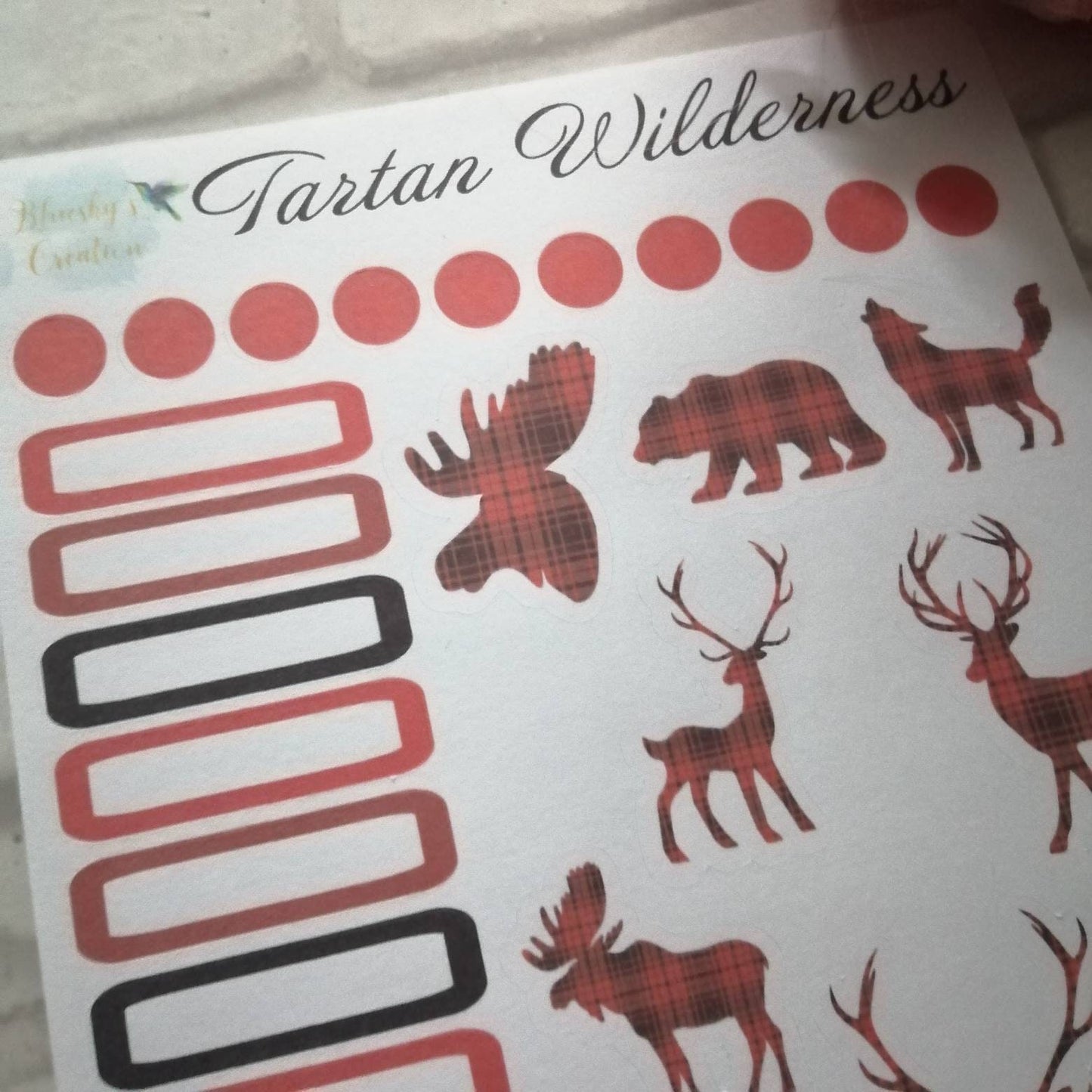 Red Tartan Planner Stickers | Plaid Weekly Kit | Wilderness Daily Diary | Animal Planning Set
