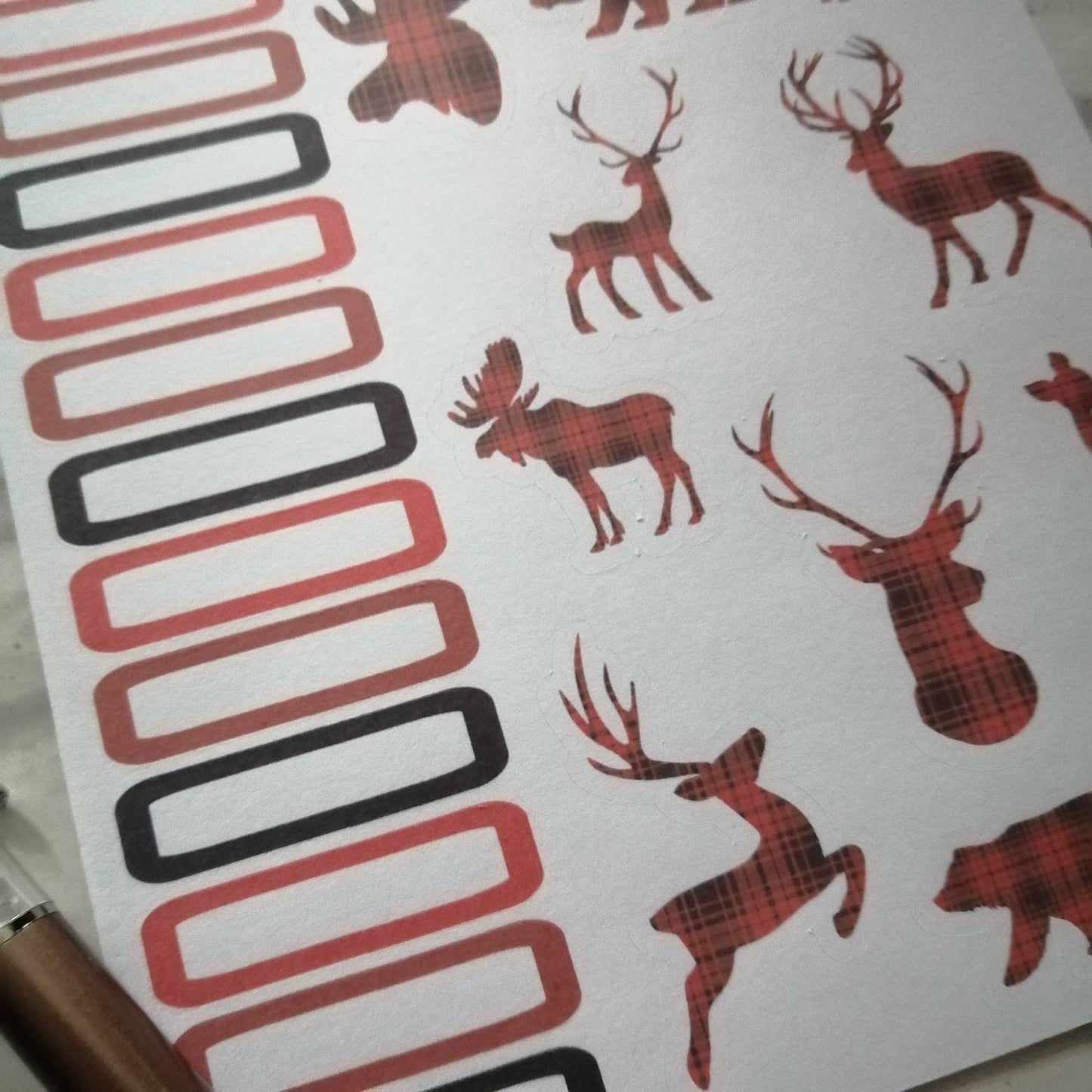 Red Tartan Planner Stickers | Plaid Weekly Kit | Wilderness Daily Diary | Animal Planning Set