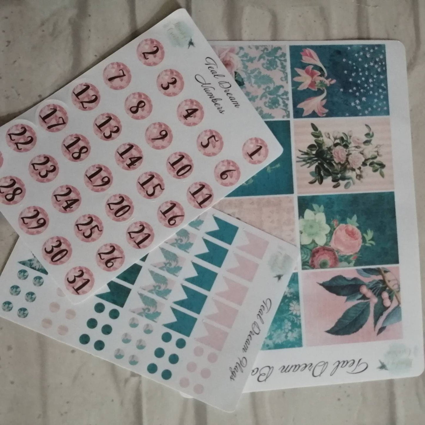 Vintage Teal Planner Kit | Floral Pink Weekly Stickers | Daily Diary Planner Set