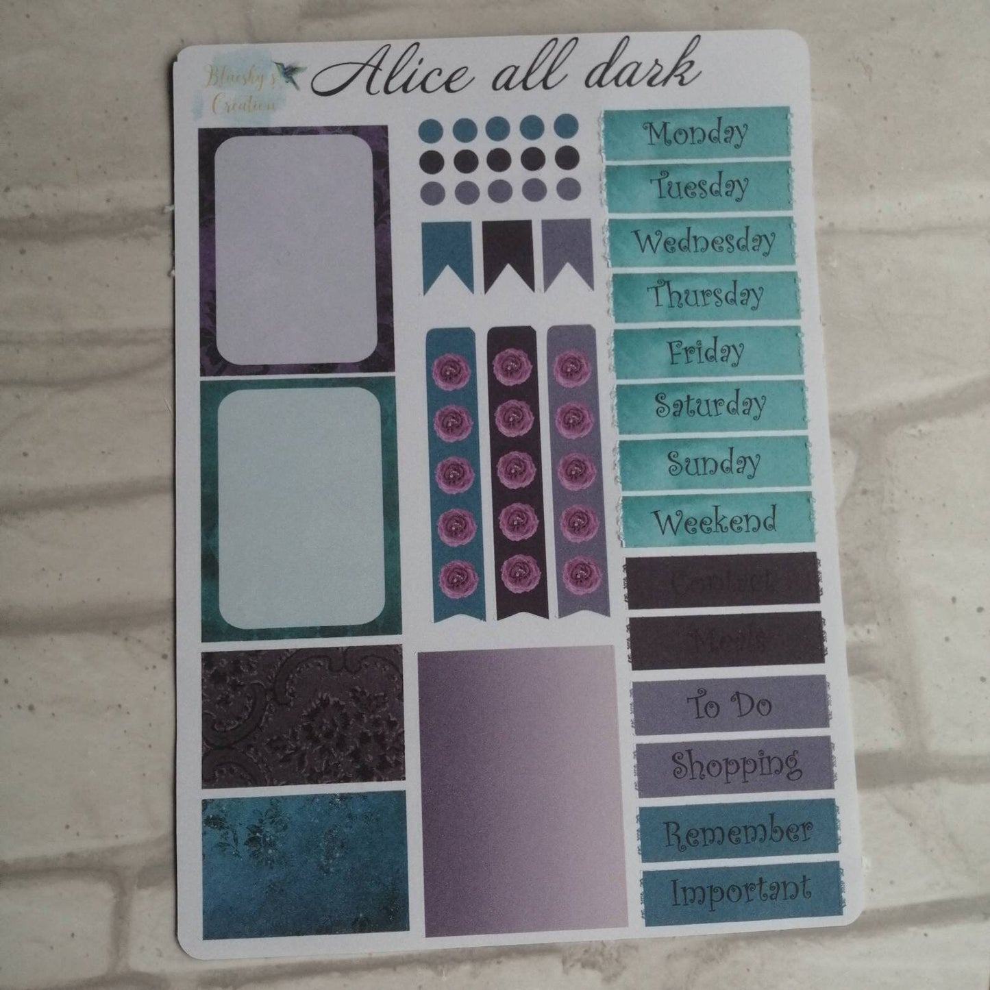Alice in wonderland dark green purple weekly planning sticker diary daily planner set