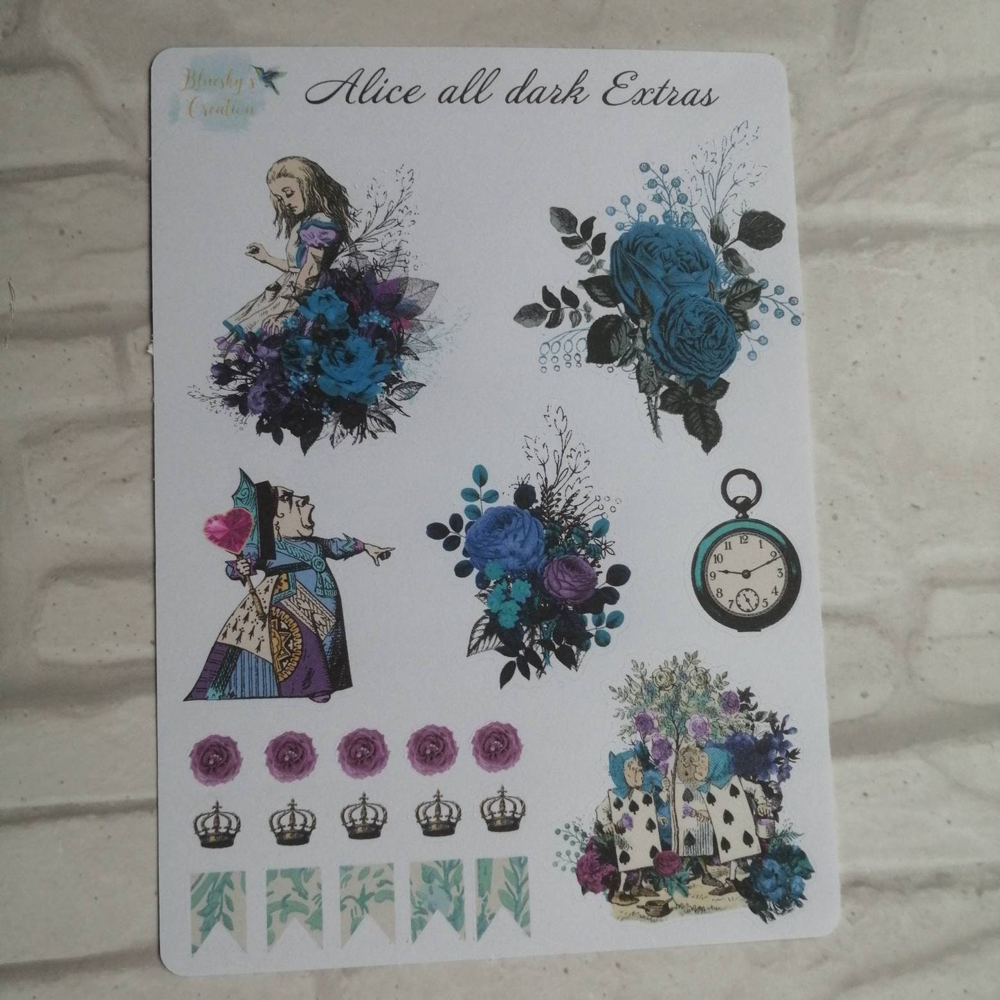 Alice in wonderland dark green purple weekly planning sticker diary daily planner set