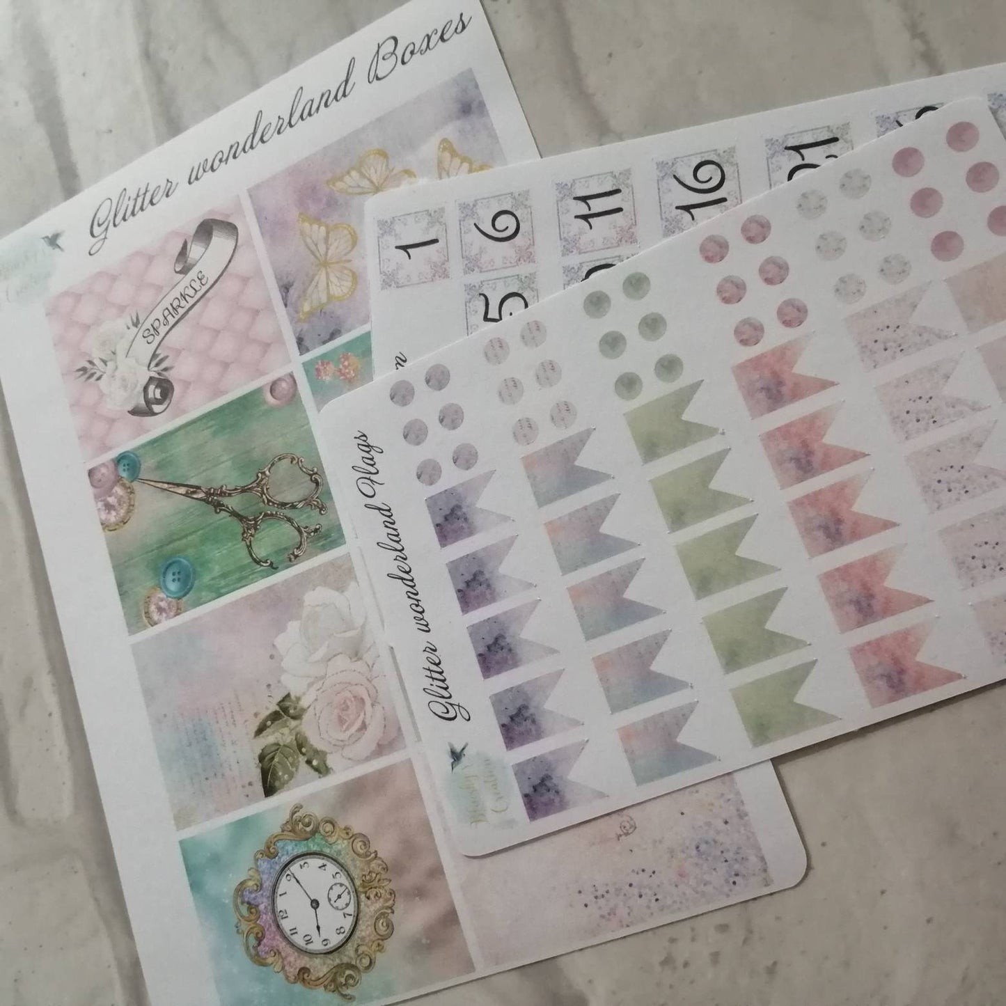 Vintage Glitter Planner Kit | Girly Floral Weekly Stickers | Daily Diary Planning Set