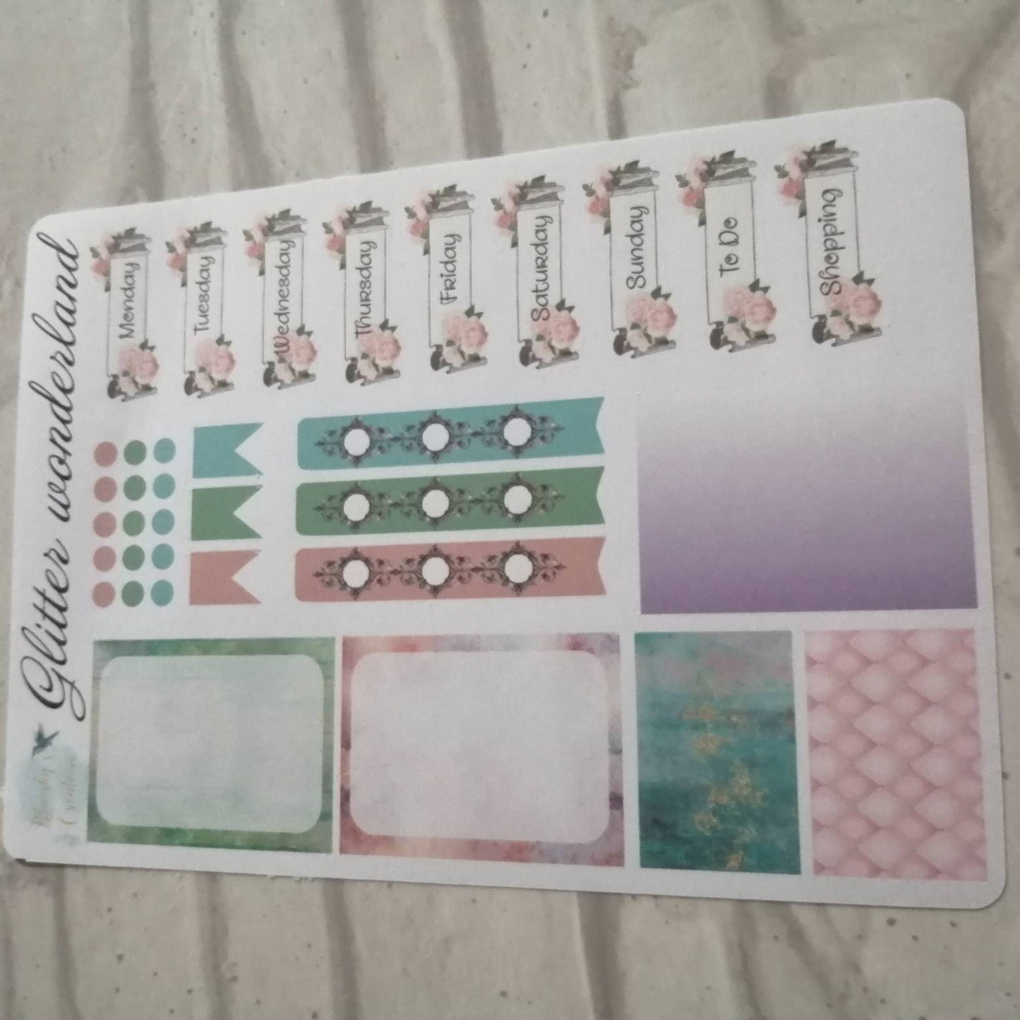 Vintage Glitter Planner Kit | Girly Floral Weekly Stickers | Daily Diary Planning Set