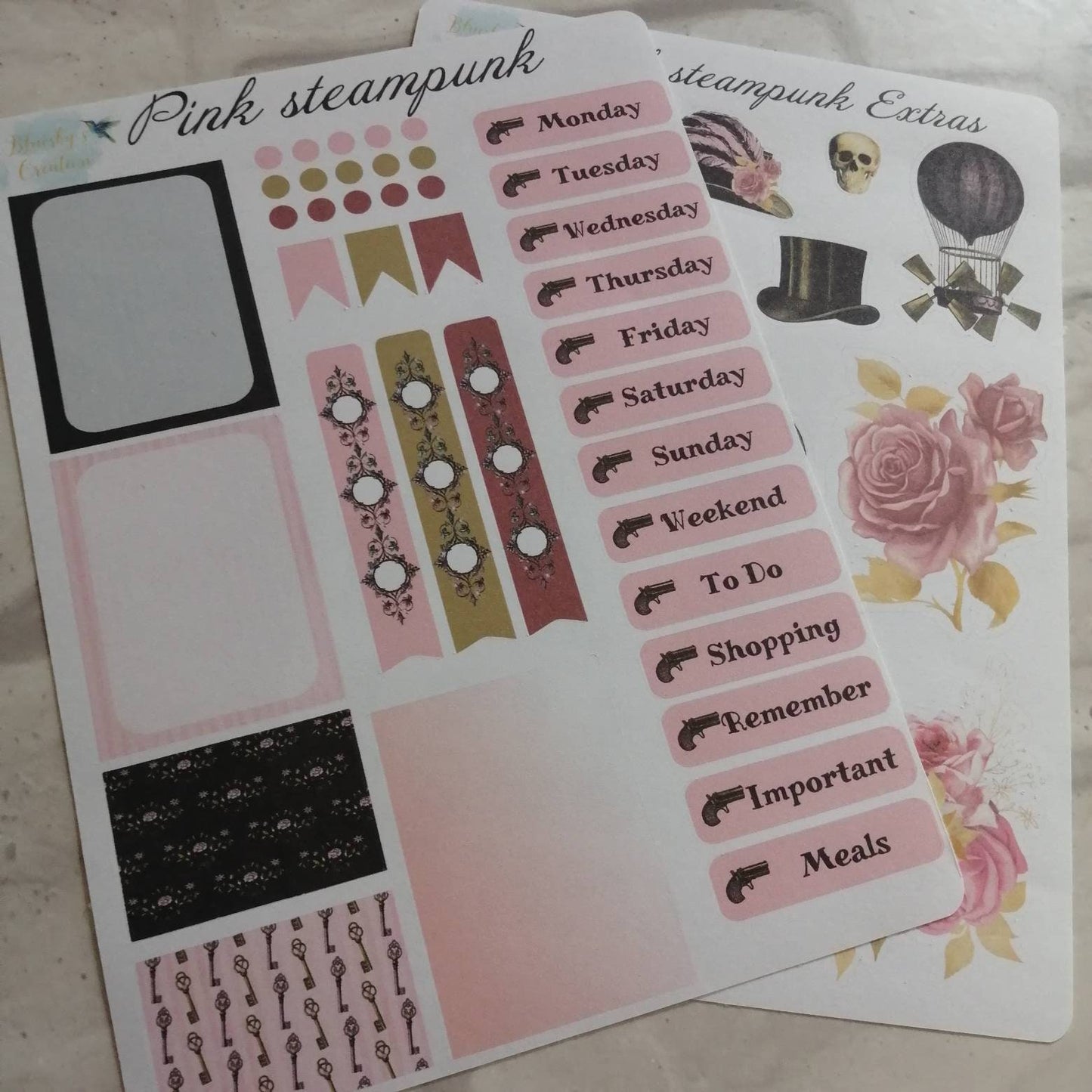 Gothic Planner Kit | Steampunk Daily Diary | Pink Vintage Weekly Stickers