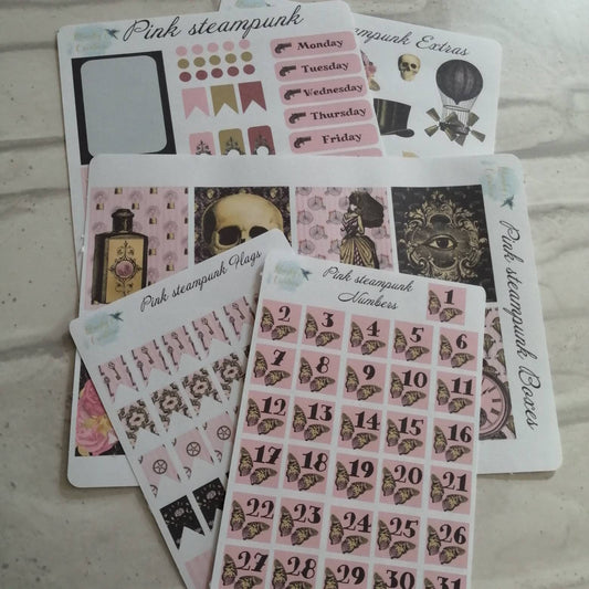 Gothic Planner Kit | Steampunk Daily Diary | Pink Vintage Weekly Stickers