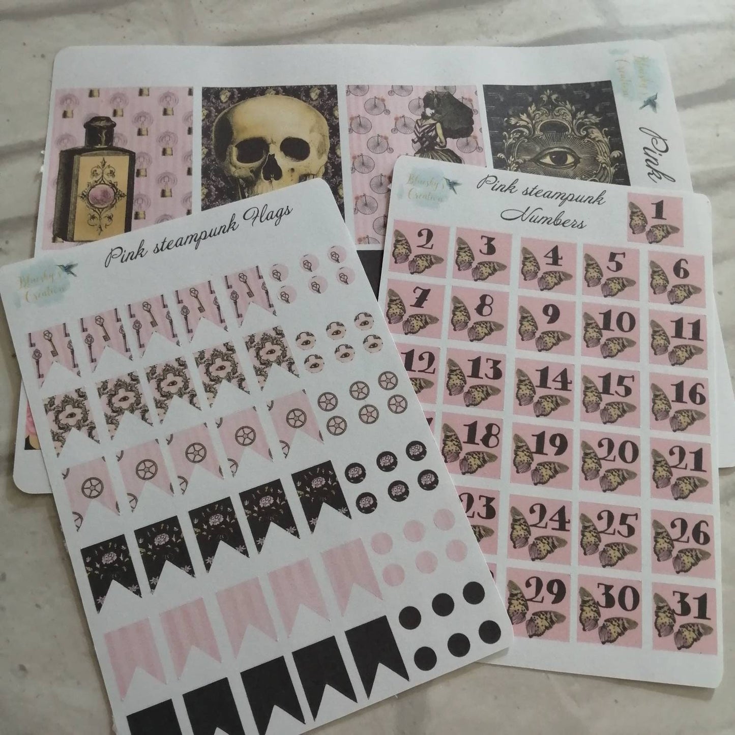 Gothic Planner Kit | Steampunk Daily Diary | Pink Vintage Weekly Stickers