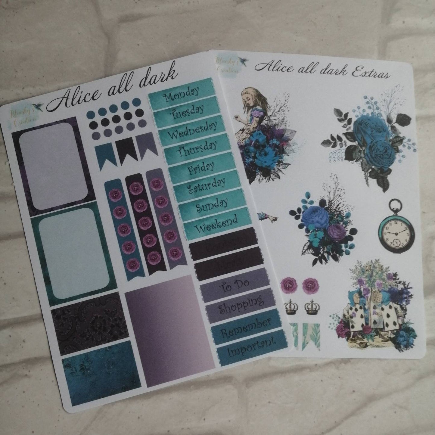Alice in wonderland dark green purple weekly planning sticker diary daily planner set
