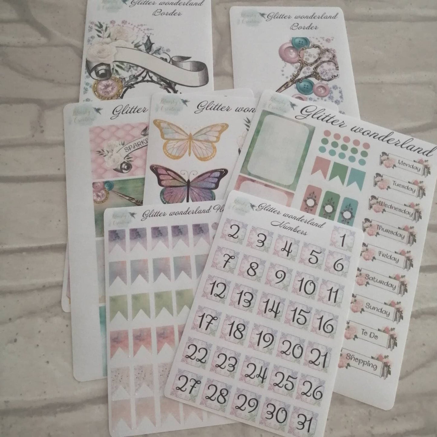 Vintage Glitter Planner Kit | Girly Floral Weekly Stickers | Daily Diary Planning Set