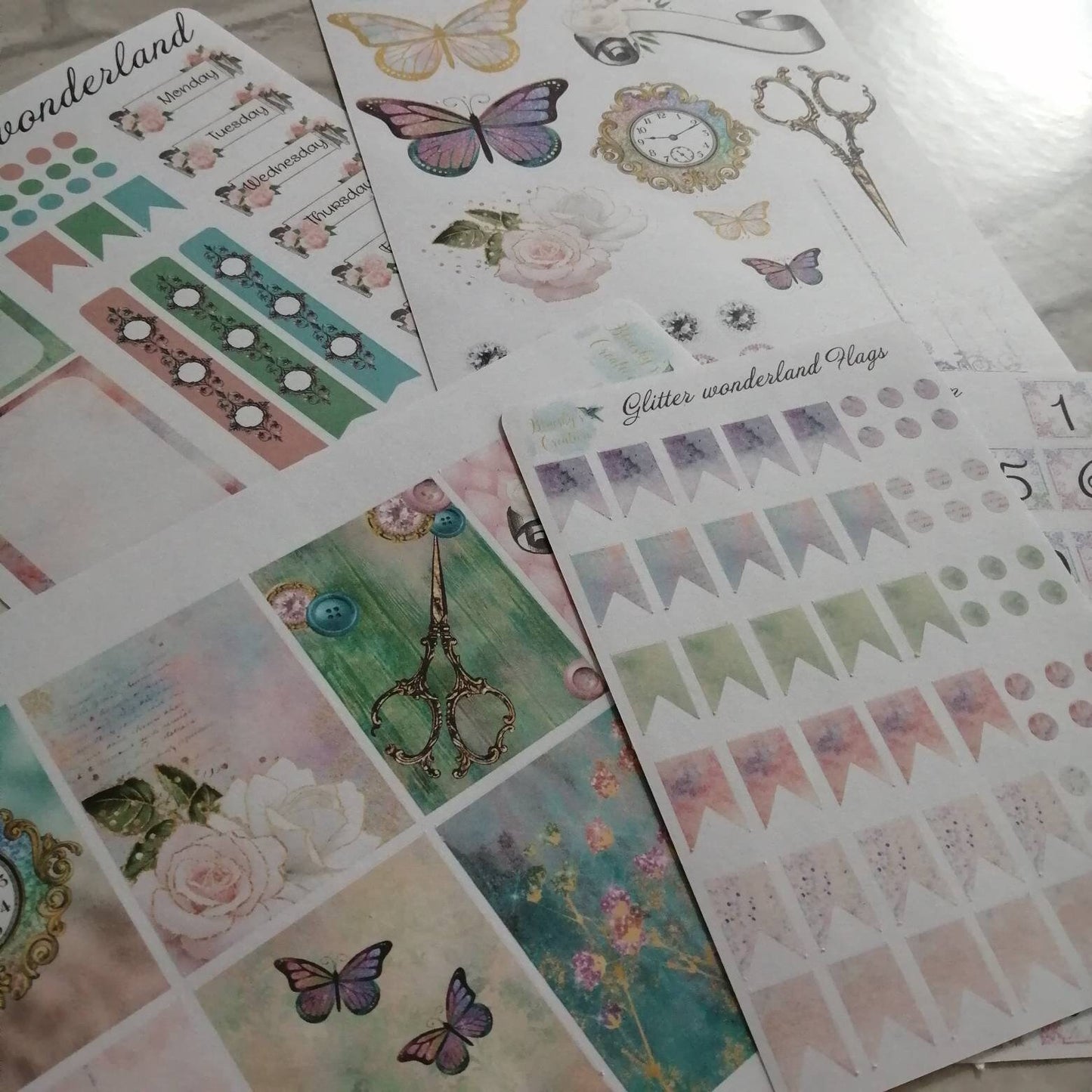 Vintage Glitter Planner Kit | Girly Floral Weekly Stickers | Daily Diary Planning Set