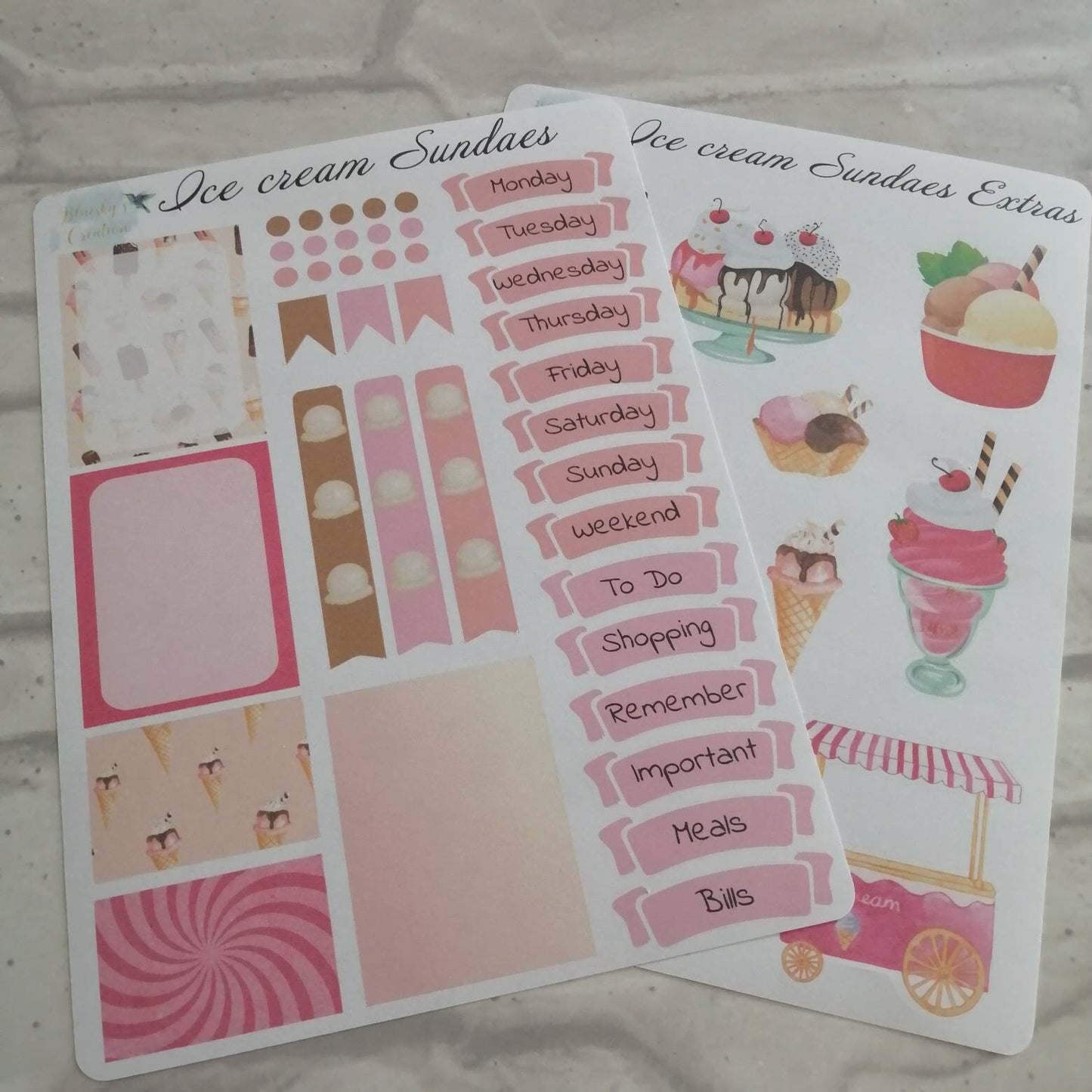 Ice Cream Sundae Kit | Functional Weekly Planning Sticker | Daily Diary Planner Set