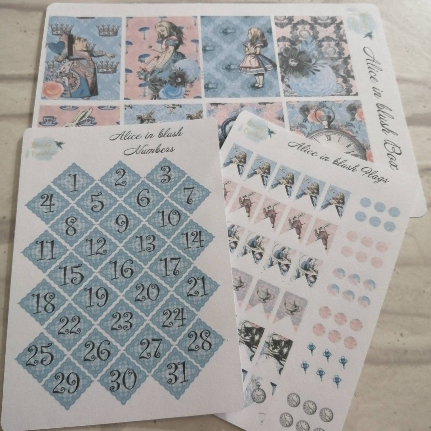 Alice in wonderland blush pink and blue weekly planning sticker diary daily planner set