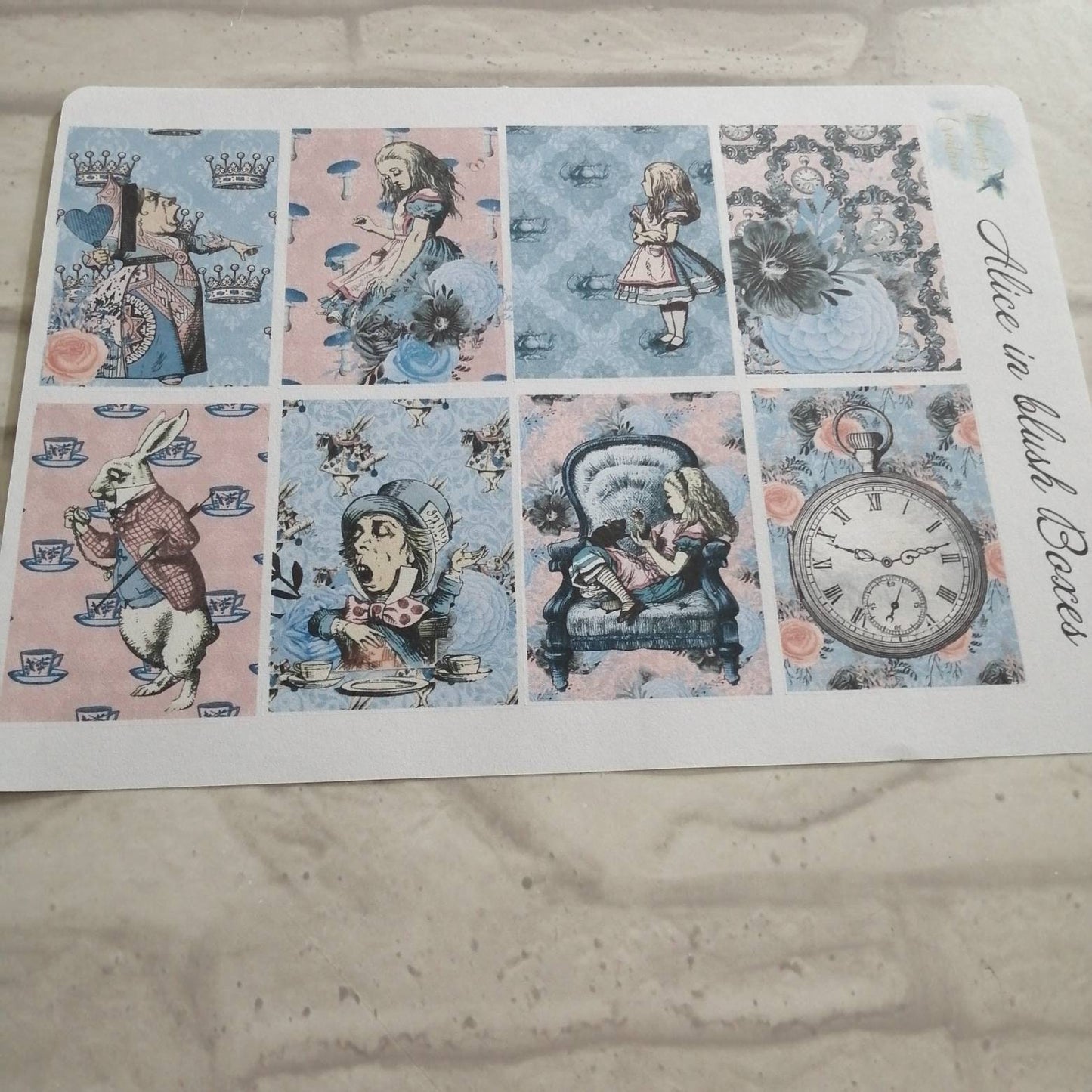 Alice in wonderland blush pink and blue weekly planning sticker diary daily planner set