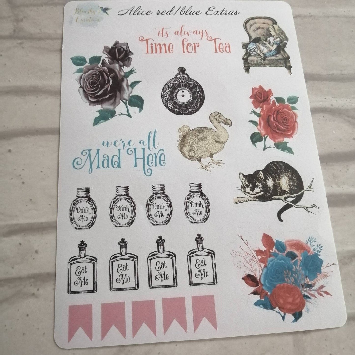 Alice in Wonderland Red & Blue Kit | Weekly Planning Sticker | Daily Diary Planner Set