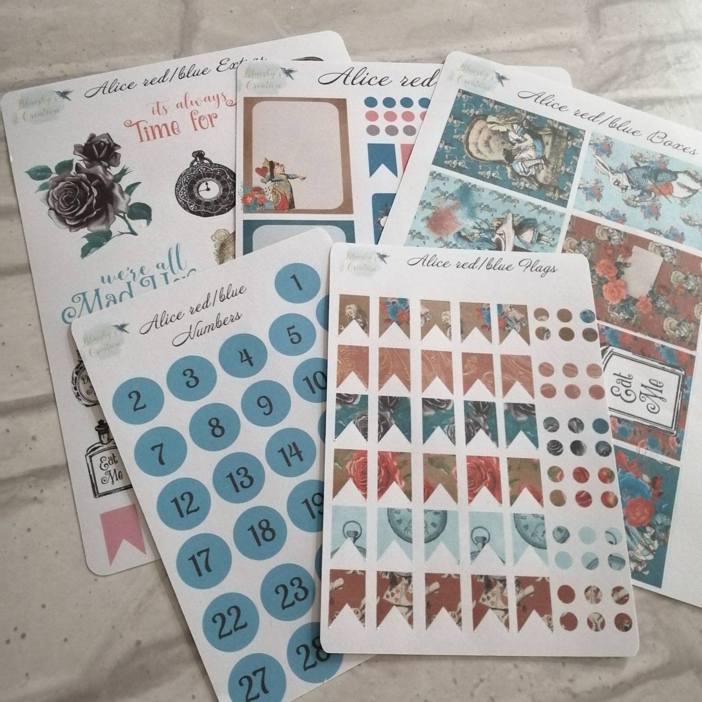 Alice in Wonderland Red & Blue Kit | Weekly Planning Sticker | Daily Diary Planner Set