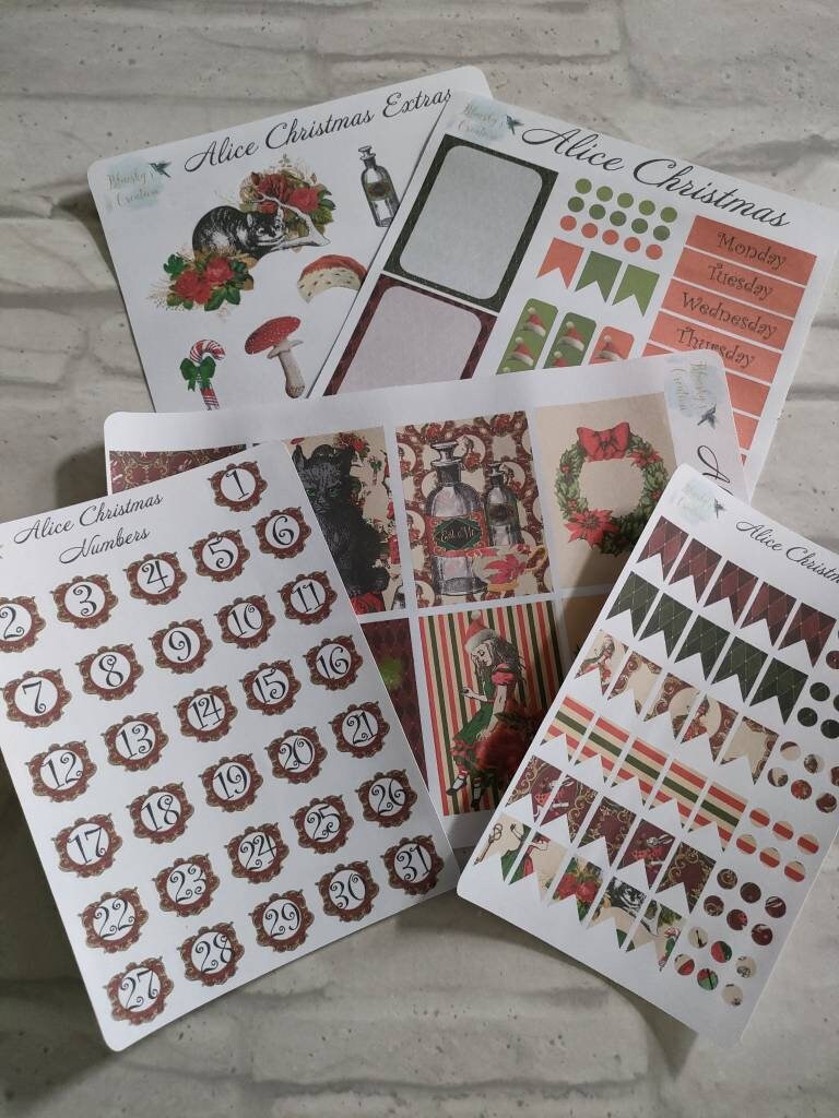 Alice in wonderland red and green christmas weekly planning sticker diary daily planner set