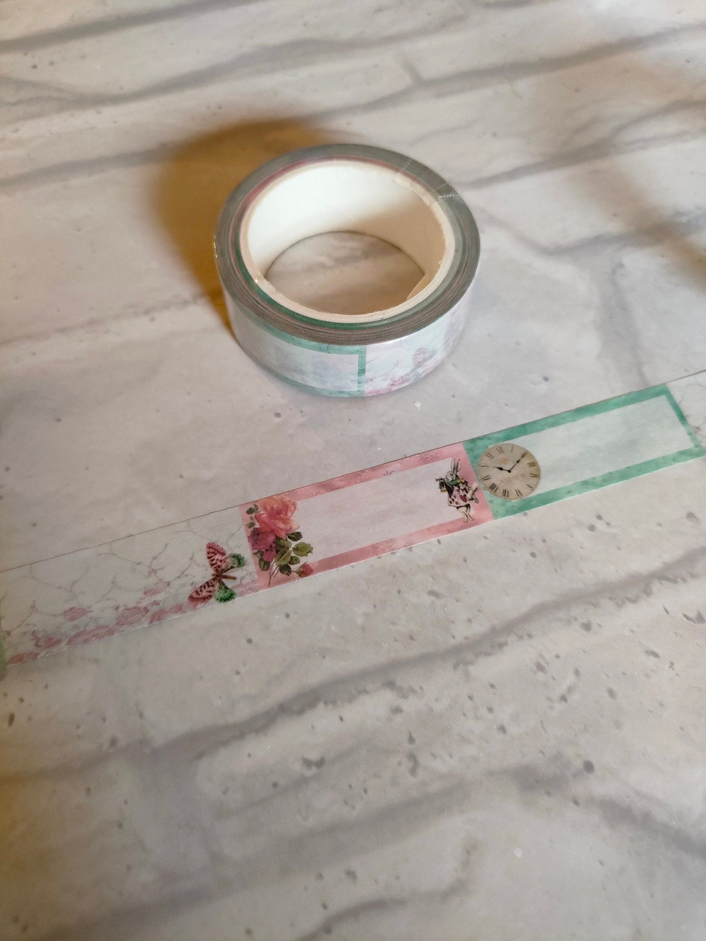 The White Rabbit Washi Tape | Alice Blush and Green Tape | 15mm Washi Tape | Tape with Boxes