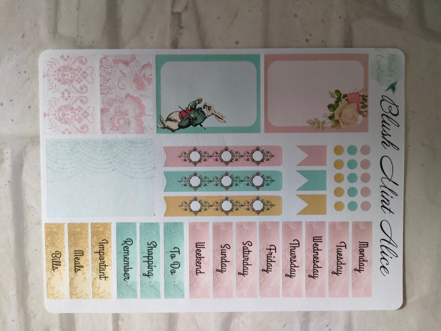 Alice in Wonderland Blush Pink Kit | Weekly Planning Sticker | Daily Diary Planner Set