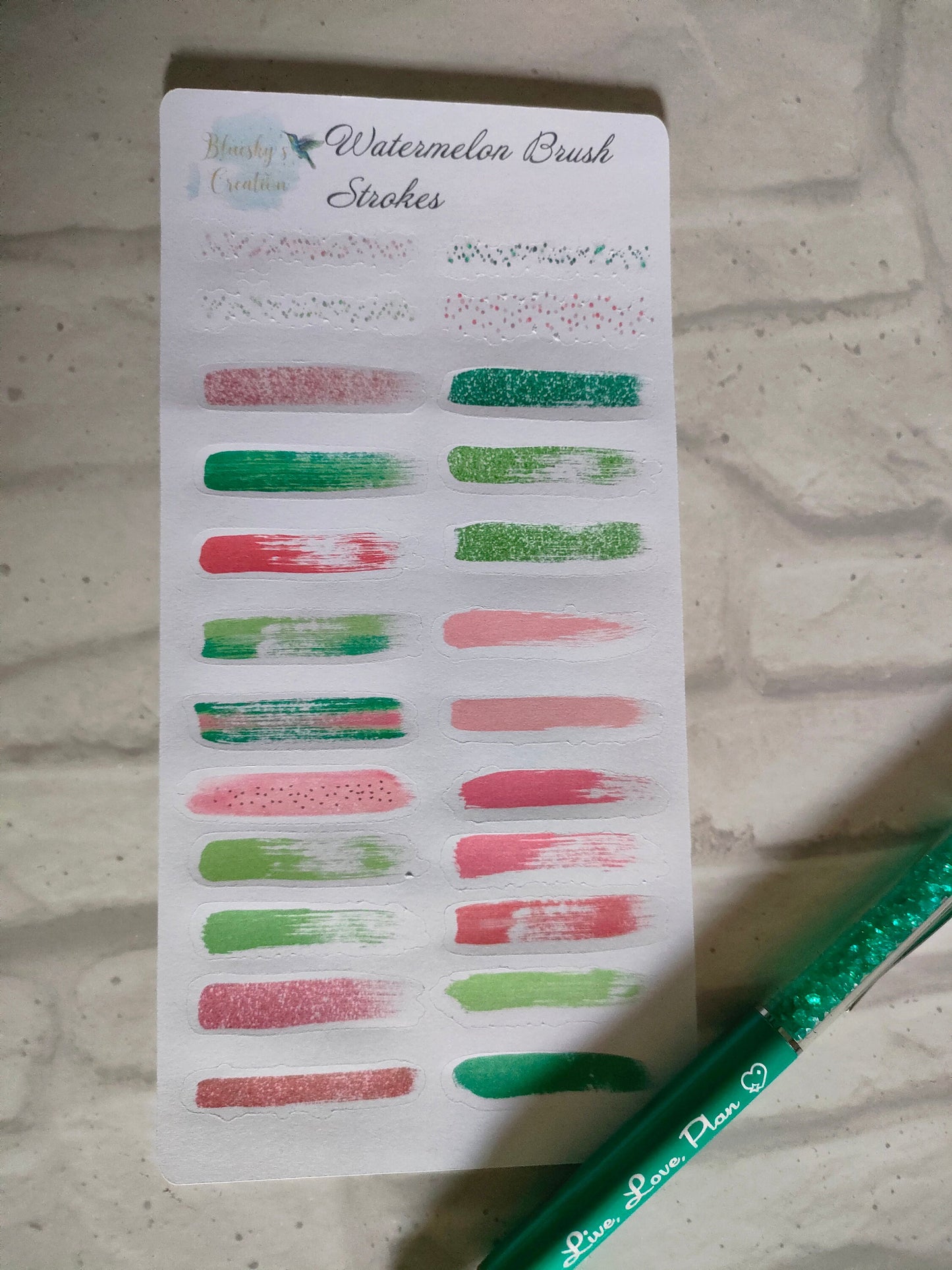 Planner Washi Sticker Strips | Watermelon Print Brush Stroke Box | Planning Daily Diary Decoration