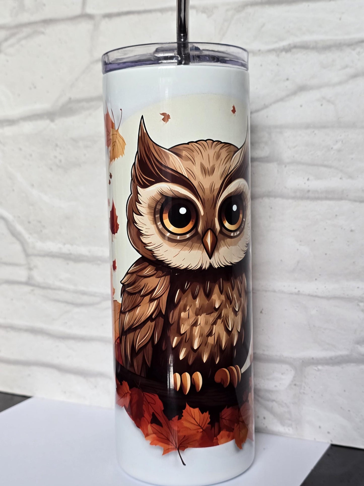Woodland owl 20oz Skinny Tumbler | Summer Drink Cup | Holiday Cold Drink Flask