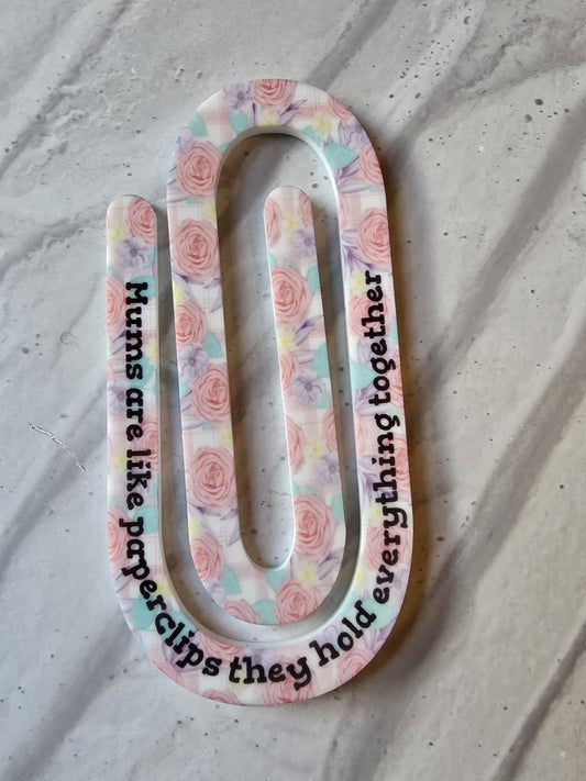 Giant Mum Paper Clip | 11cm Novelty Mothers Day Gift Bookmark | Stationery Book Lovers | Acrylic Note Holder | Book Addict Present