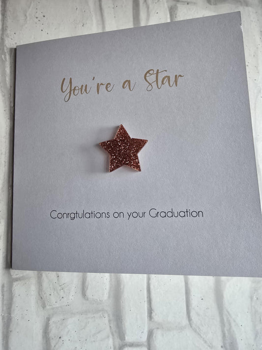 Graduation Congratulations Card | Your a Star Luxury Gift | Glitter Acrylic Personalised Card
