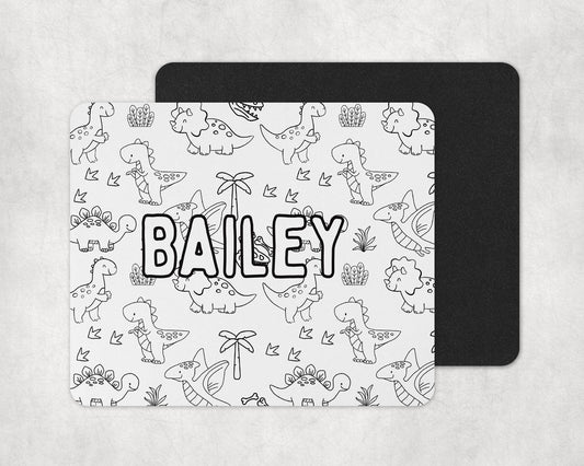 Color-In Dinosaur Placemat & Coaster Personalised for Kids | DIY Table Set | Creative Activity Gift Idea | Party Favour