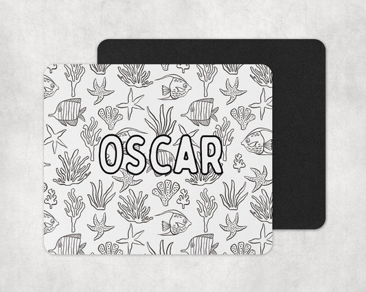 Color-In Sea Fishes Placemat & Coaster Personalised for Kids | DIY Table Set | Creative Activity Gift Idea | Party Favour