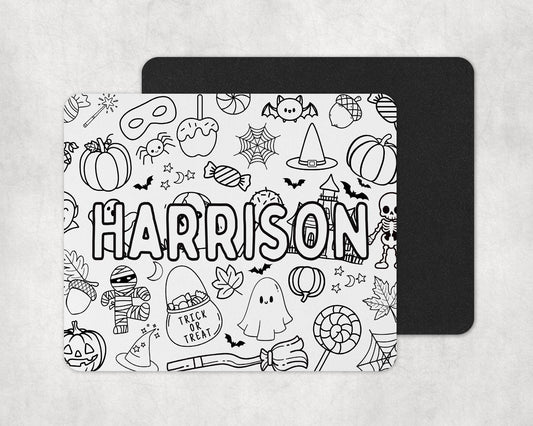 Color-In Halloween Placemat & Coaster Personalised for Kids | DIY Table Set | Creative Activity Gift Idea | Party Favour