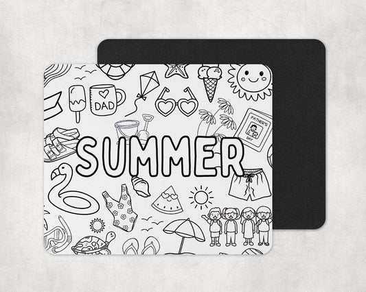 Color-In Summer Holiday Placemat & Coaster Personalised for Kids | DIY Table Set | Creative Activity Gift Idea | Party Favour