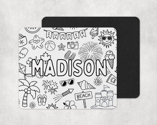 Color-In Summer Vacation Placemat & Coaster Personalised for Kids | DIY Table Set | Creative Activity Gift Idea | Party Favour