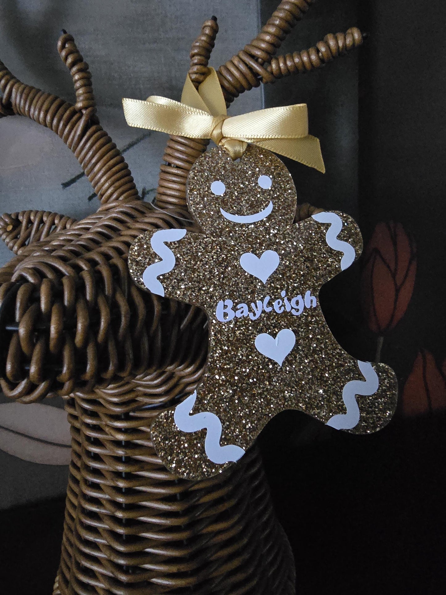 Gingerbread Personalised Christmas Decoration | Glitter Acrylic Xmas Hanging Tree Decor | Family Bauble | Gift for Children