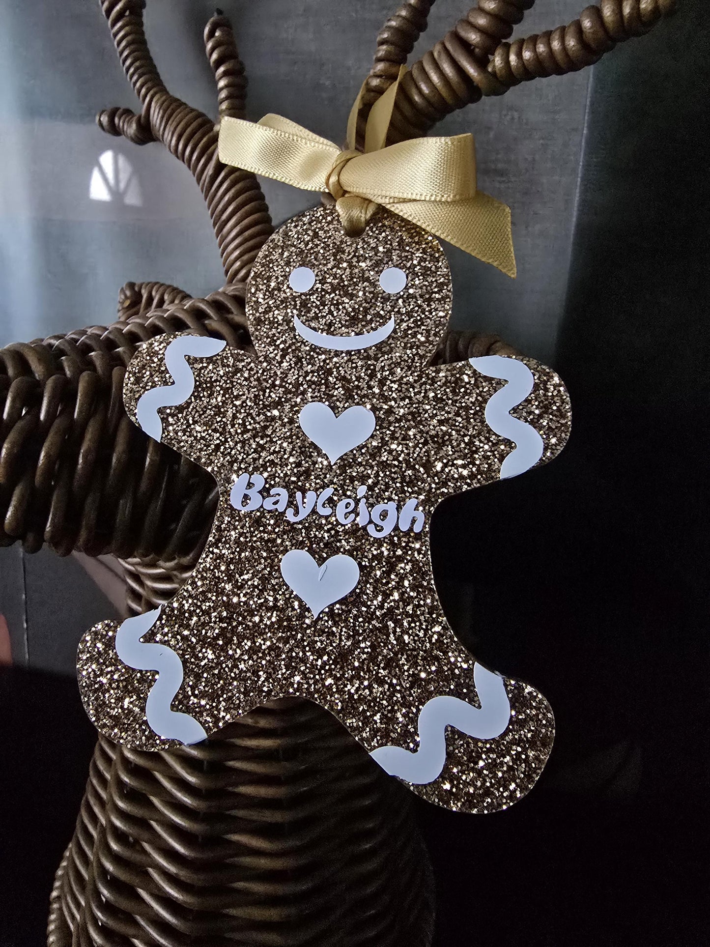 Gingerbread Personalised Christmas Decoration | Glitter Acrylic Xmas Hanging Tree Decor | Family Bauble | Gift for Children
