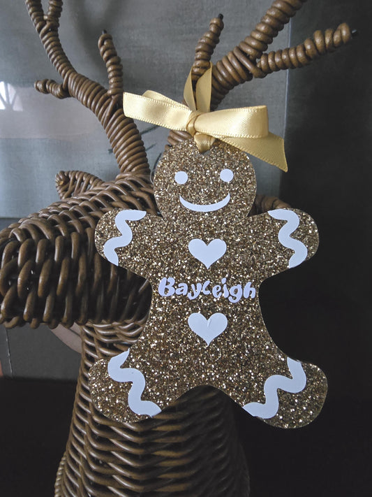 Gingerbread Personalised Christmas Decoration | Glitter Acrylic Xmas Hanging Tree Decor | Family Bauble | Gift for Children