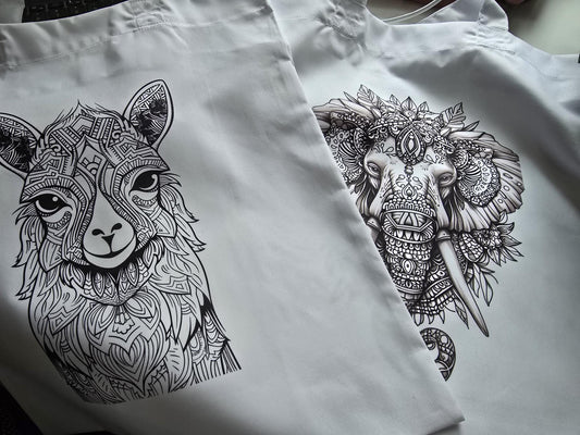 Color Your Own Mandala Animal Tote Bag | Fun Kids & Adult Activity | Craft Textile Marker Gift |Creative Party Favour