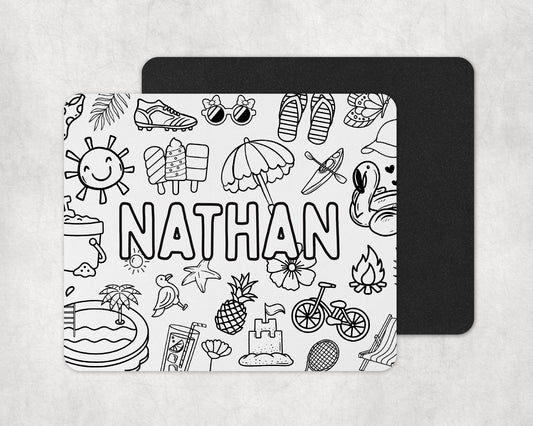 Color-In Beach Summer Placemat & Coaster Personalised for Kids | DIY Table Set | Creative Activity Gift Idea | Party Favour