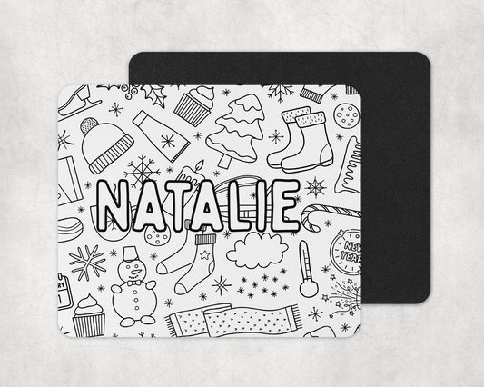 Color-In Winter Christmas Placemat & Coaster Personalised for Kids | DIY Table Set | Creative Activity Gift Idea | Party Favour
