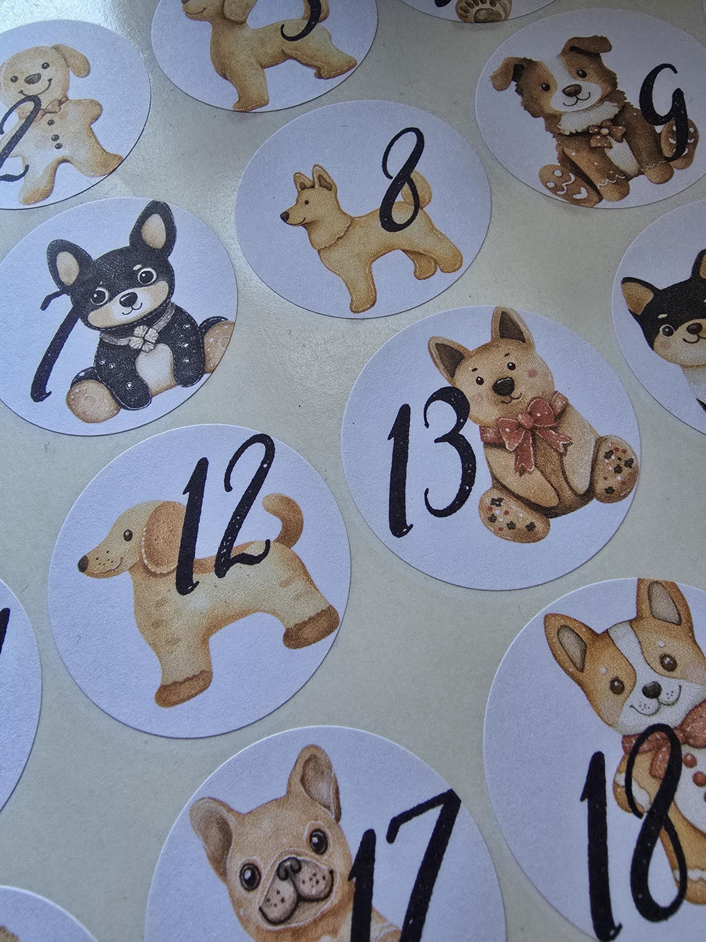 Dog Christmas Advent Stickers 3.7cm