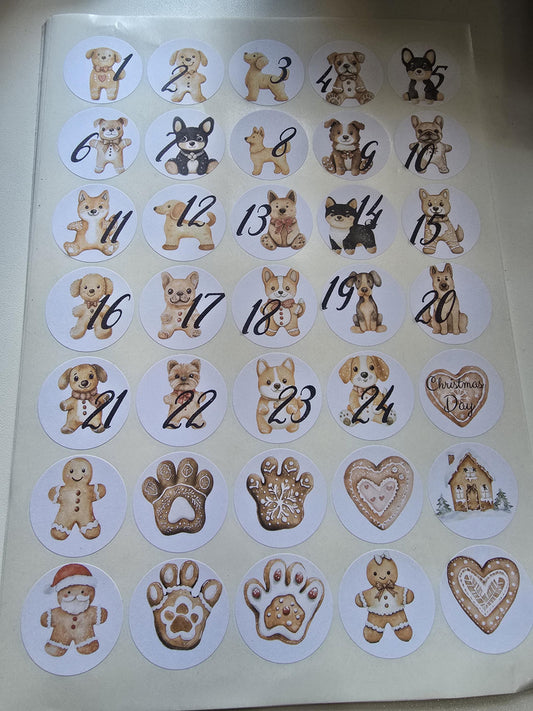 Dog Christmas Advent Stickers 3.7cm