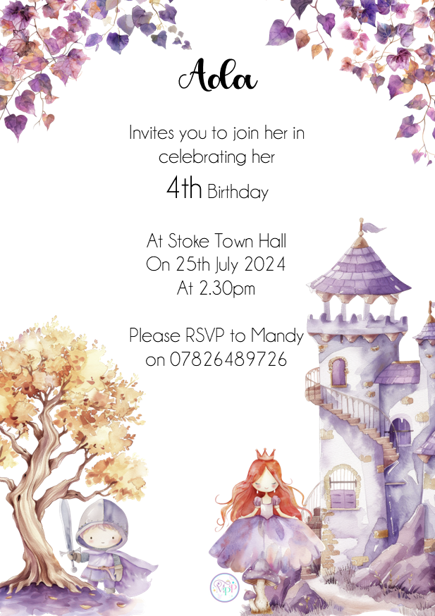 Tower Princess Birthday Invites - Bluesky's creation