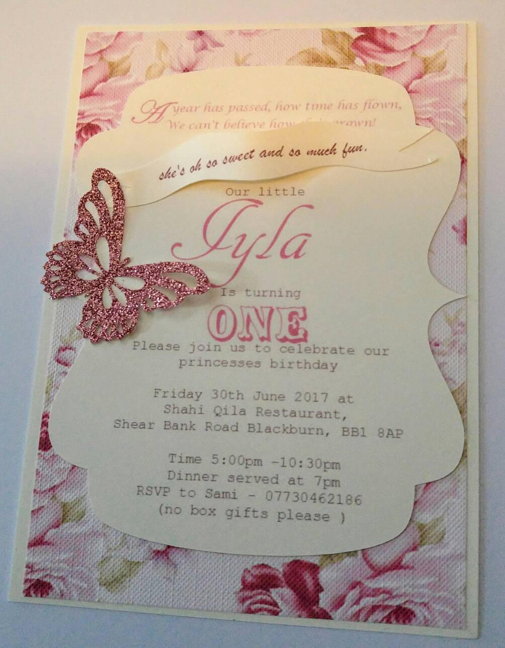 Floral 1st birthday invitations - Bluesky's creation