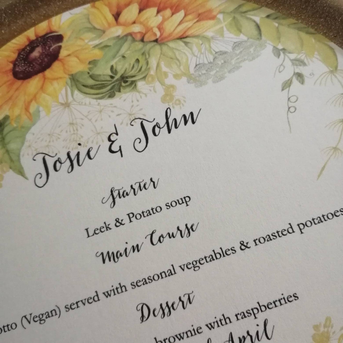 Sunflowers MEnu