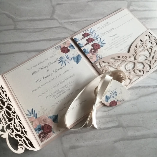 Dusky Pink & Navy Floral Laser Cut - Bluesky's creation