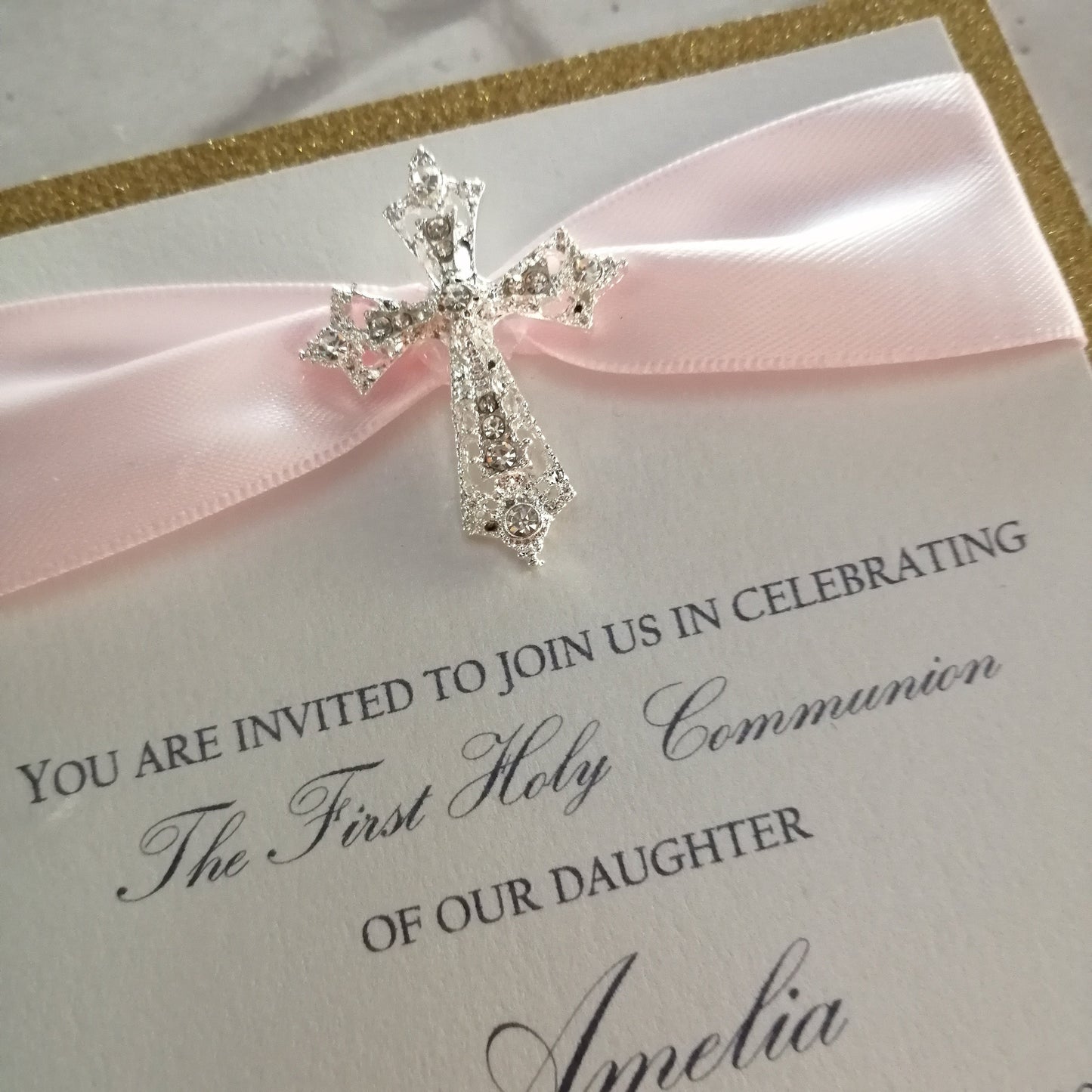 Glitter Diamante Cross Invitation - Bluesky's creation