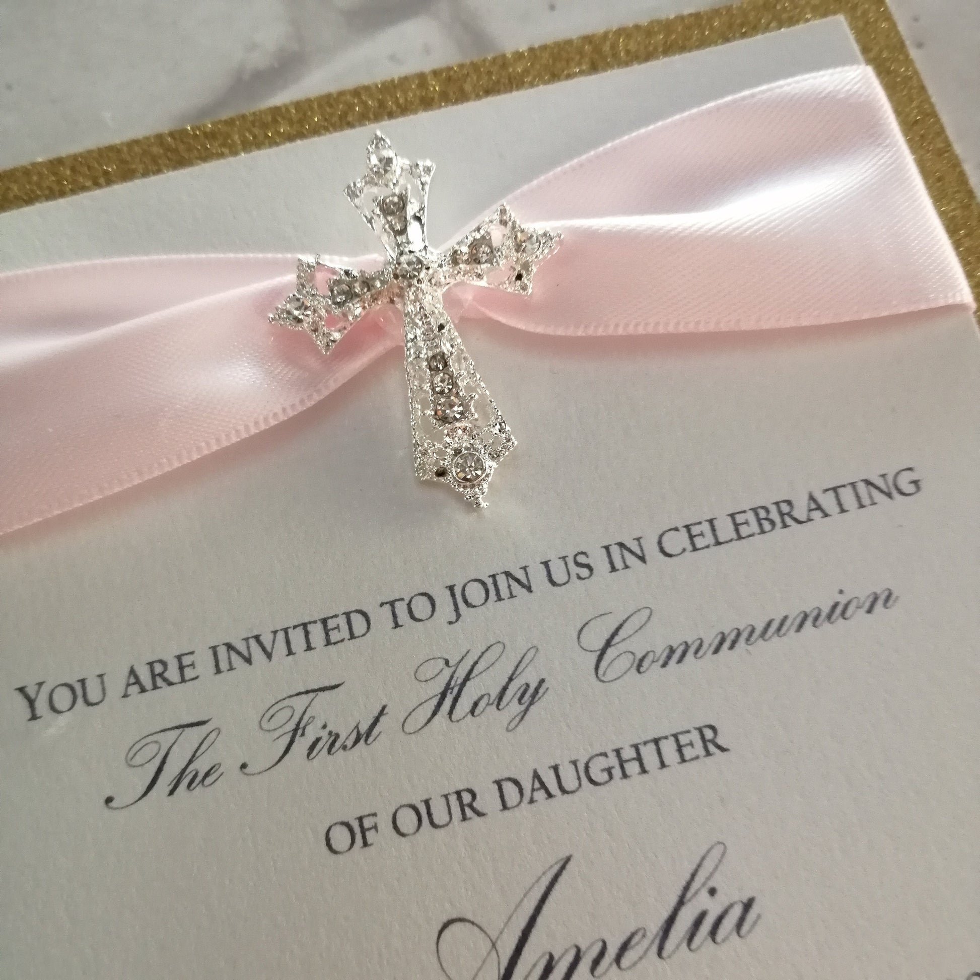 Glitter Diamante Cross Invitation - Bluesky's creation