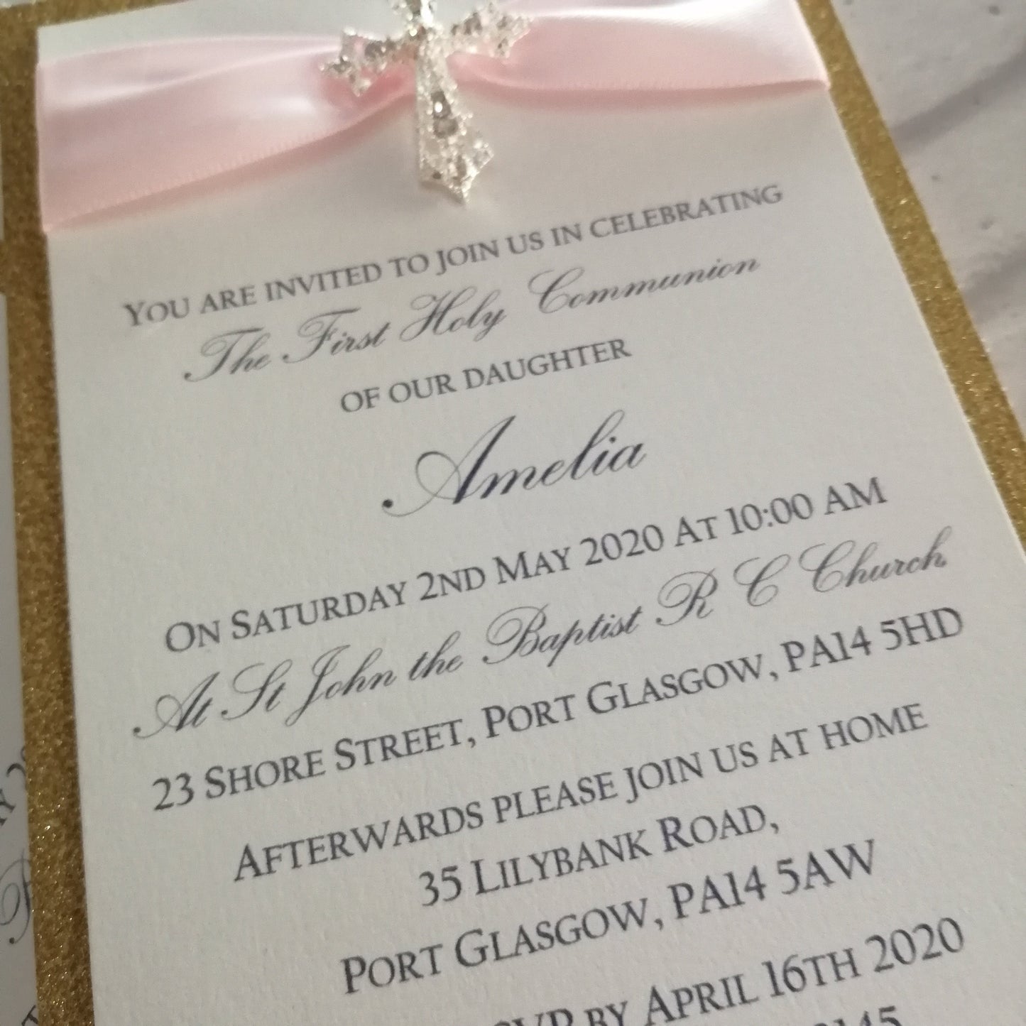 Glitter Diamante Cross Invitation - Bluesky's creation