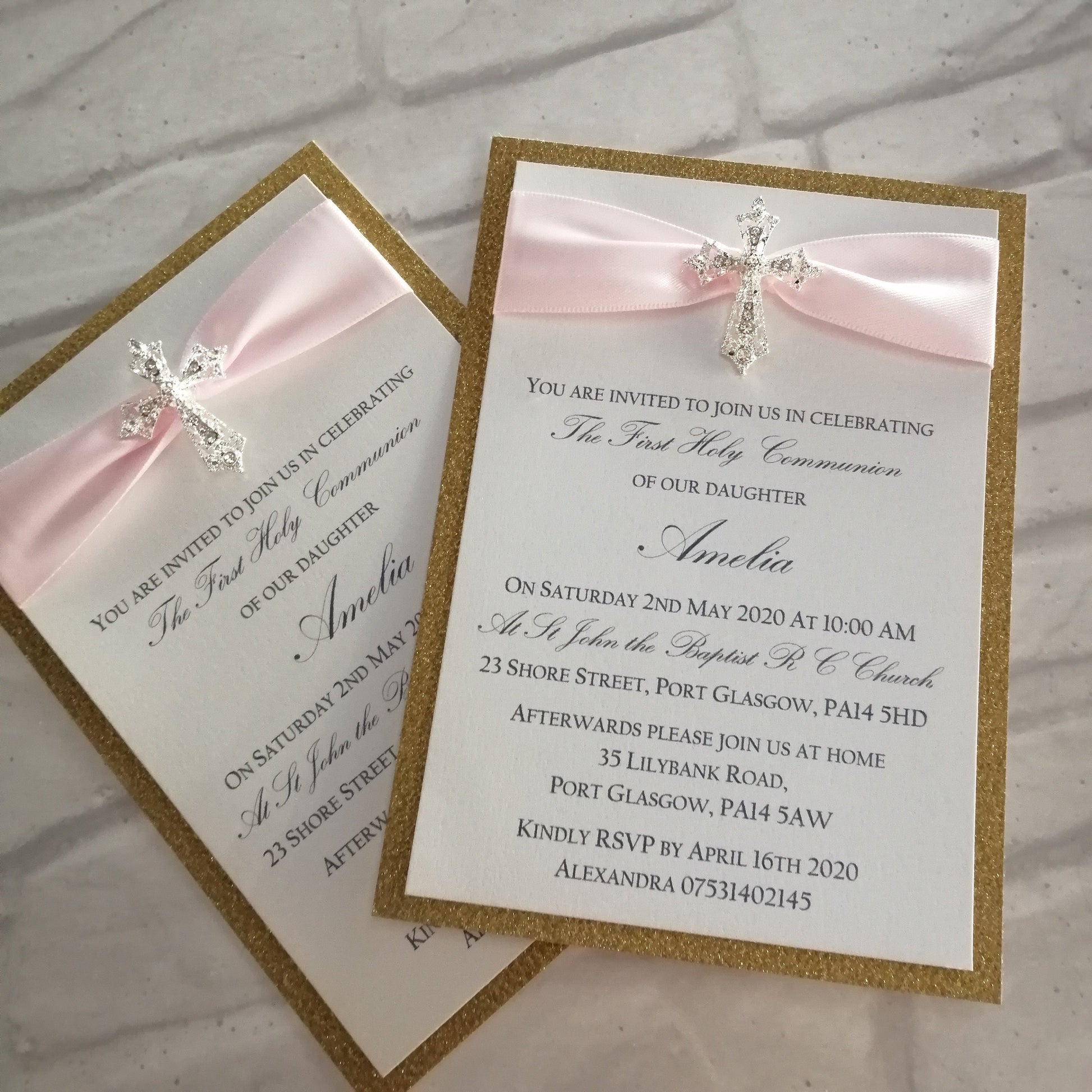 Glitter Diamante Cross Invitation - Bluesky's creation