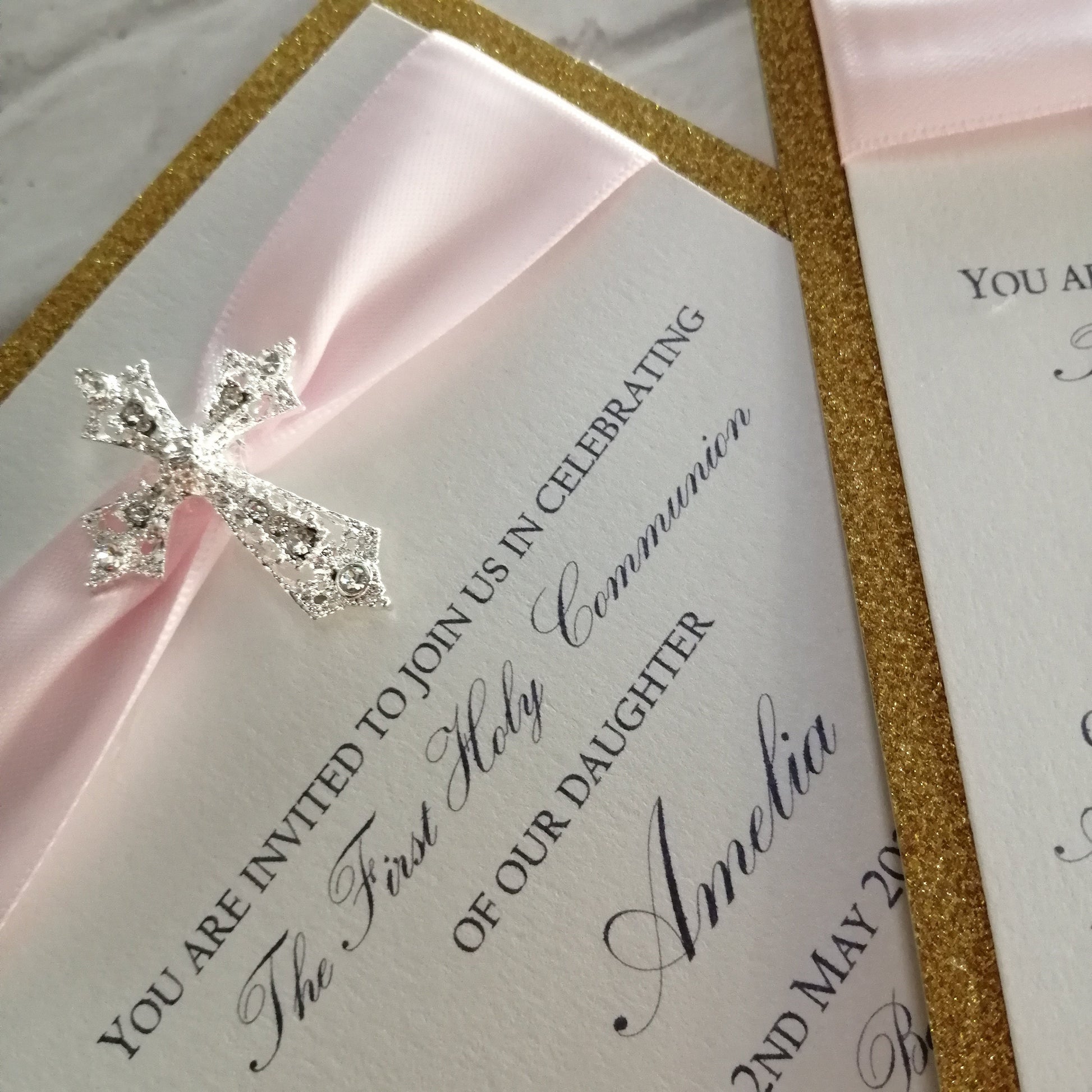 Glitter Diamante Cross Invitation - Bluesky's creation