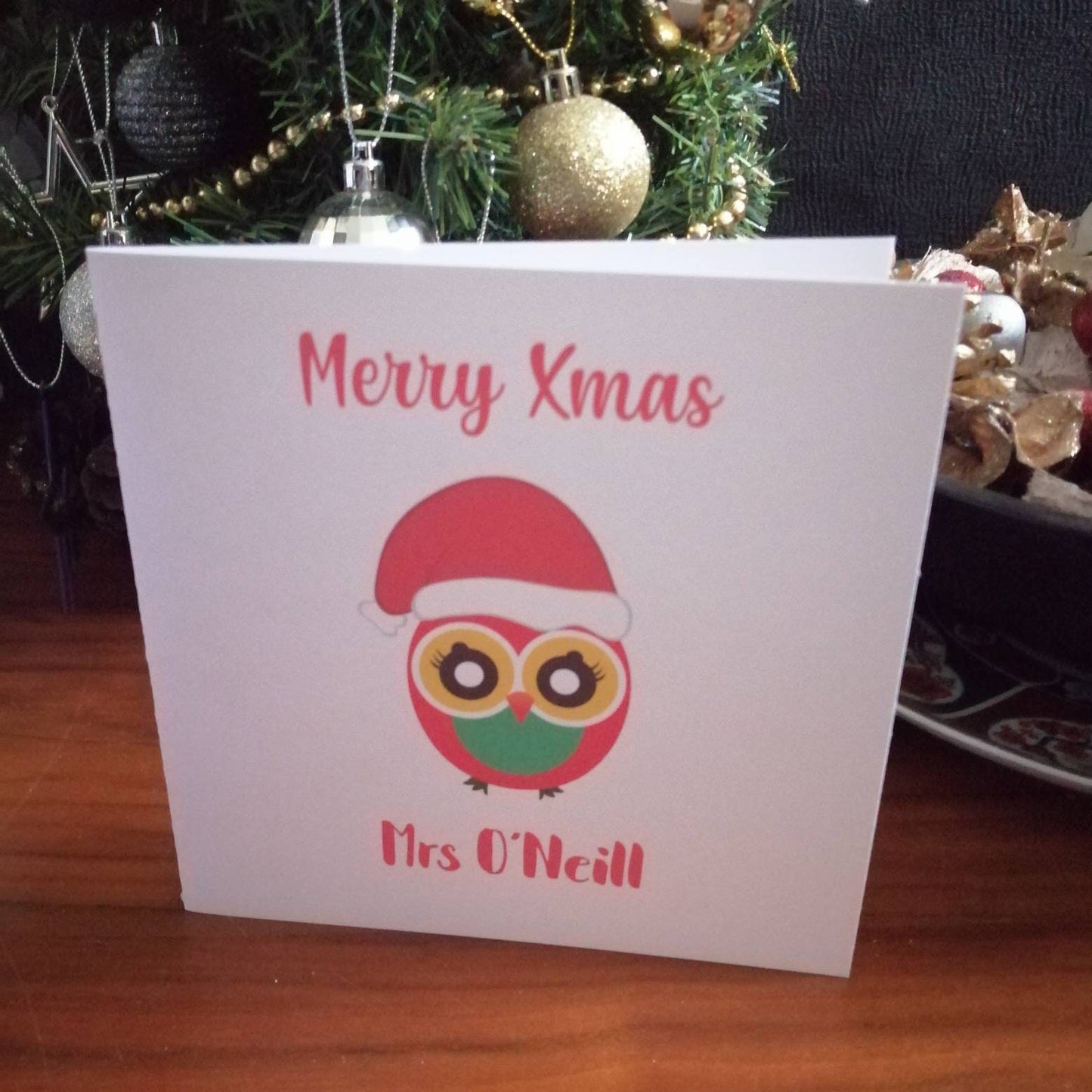 Red Owl Teacher Christmas Card